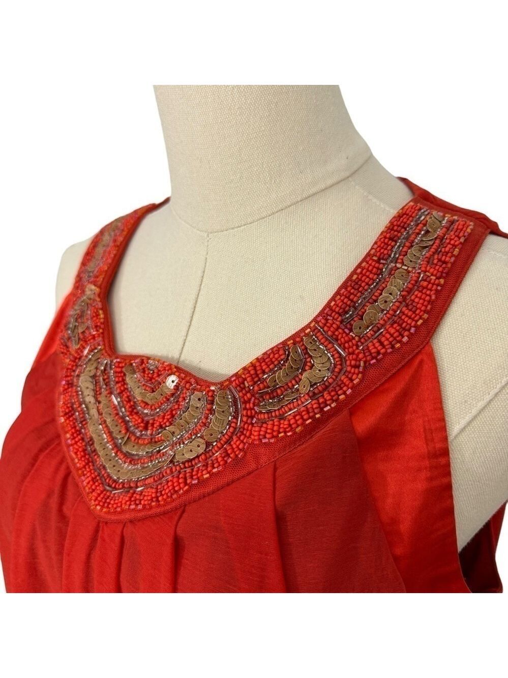 Le Chateau Beaded Boho Shift Dress Sz Small Orange Gold Cocktail Party Relaxed